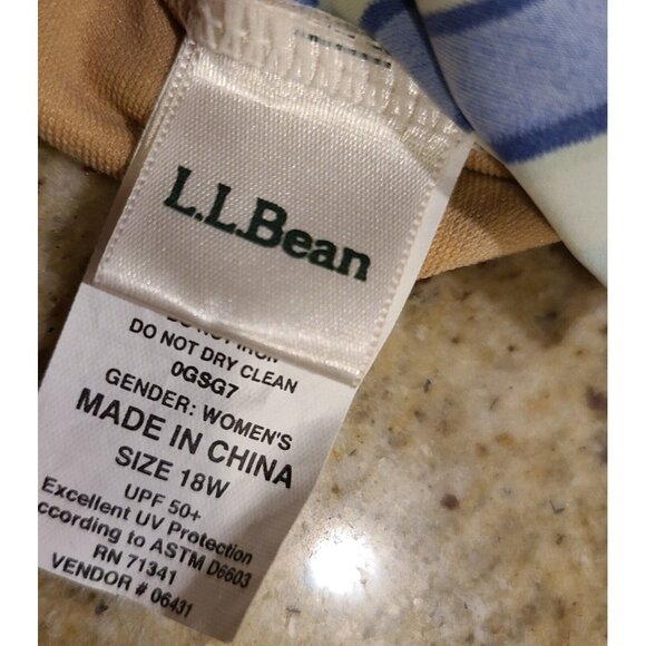 LL Bean Tankini Swim Skirt Set Plus Size 18 Blue Green Stripe Halter - Picture 16 of 16